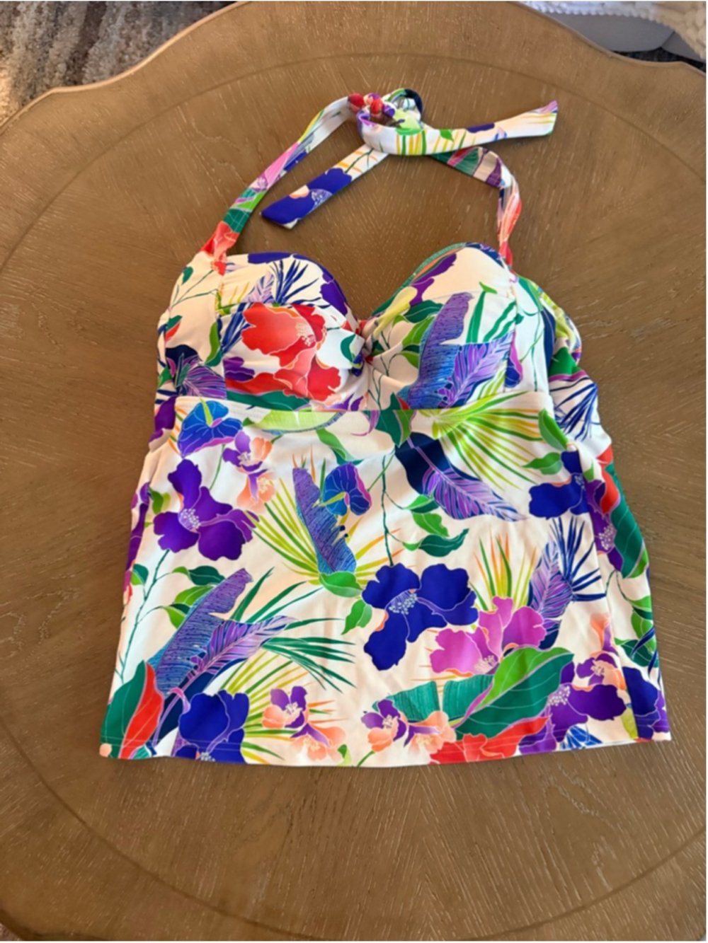 Women's Figleaves White Multi-color Floral Halter Tankini Top